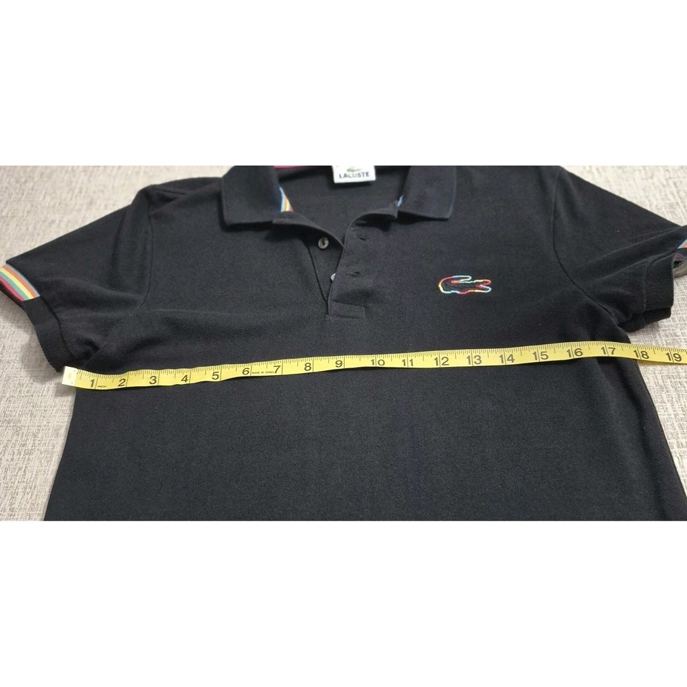 Lacoste Rainbow Trim Polo Shirt Black Mens Size 4 Medium Croc - Picture 10 of 12